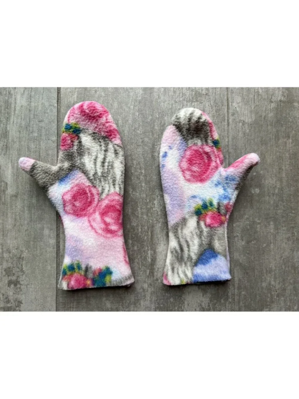 Handmade Upcycled Fleece Felt Mittens Cute Cozy Washable Girly Flower Girls 6-9